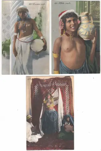 3 erotische Ansichtskarten mit arabischen und nordafrikanischen Frauen ca. 1900