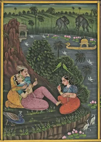 Gouache - klassische indische Malerei auf JAIPUR GOVERNMENT COURT  STAMP 