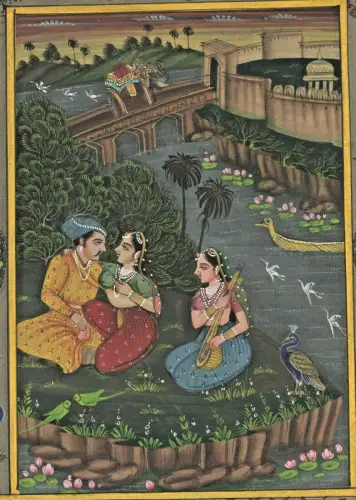 Gouache - klassische indische Malerei auf JAIPUR GOVERNMENT COURT  STAMP 