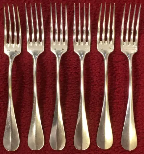 Sechs Gabeln ohne Marke aus Weißmetall