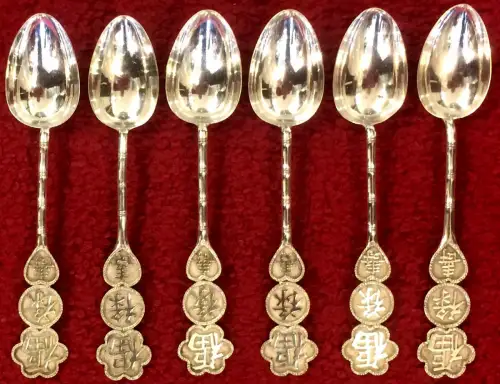 Sechs chinesische Mokkalöffel aus Sterlingsilber