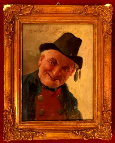 Kleines Ölbild, Portrait eines Mannes, signiert „Th. Schneider“, gerahmt