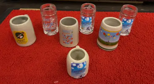 Mini-Bierkrüge,Oktoberfest ,Steingut,Glas, ca. 75 ml, 7 St.,1St. kl. ca. 50 ml