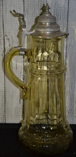 Kanne,ca.1.0 Li, Glas, Grün, Zinndeckel, Mitte 19. Jhdt
