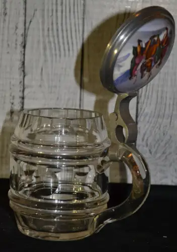 Bierkrug,0,2 Li, Glas, Zinndeckel, Rütlischwur,handbemalt, Mitte 19. Jhdt