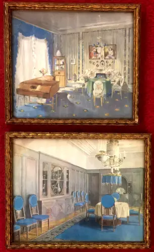 Zwei kleinformatige goldfarbene Rahmen mit Glas, wohl 1920er oder 1930er Jahre