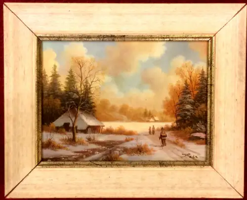Kleines Ölgemälde Winterlandschaft von Henri Loir, gerahmt