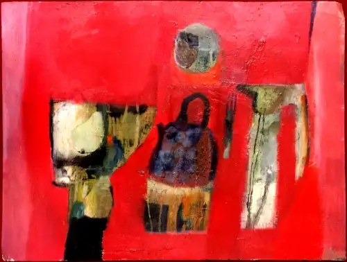 Abstraktes Ölbild auf dünnem Karton, monogrammiert, „LUF“, wohl 1950er Jahre