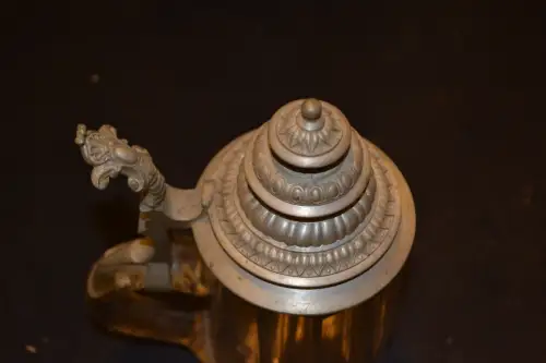 Bierkrug, 0,5L, Glas, Zinndeckel, zweite Hälfte 19. Jahrhundert