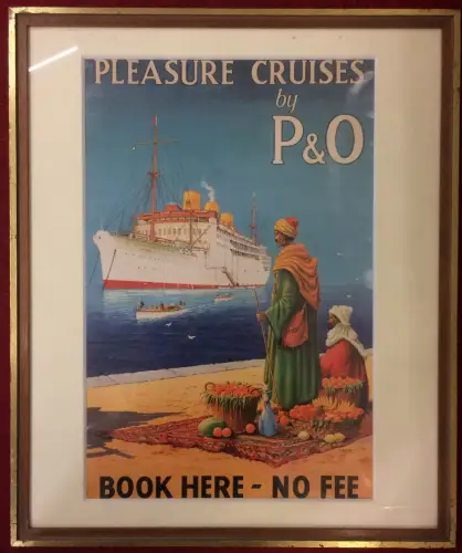 Historisches Werbeplakat für "Pleasure Cruises by P&O" gerahmt, unter Glas,1980