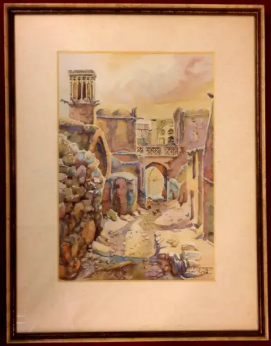 Aquarell,Ansicht einer verlassenen Ansiedlung, sign. "cop.Hannemann", gerahmt