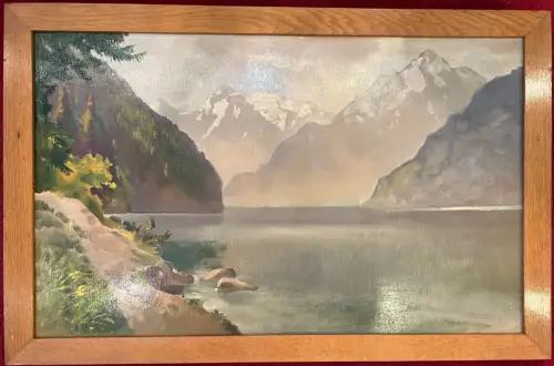 Gemälde, Öl auf Holzplatte, Königsee, unsigniert, 85,5 cm x 55 cm mit Rahmen