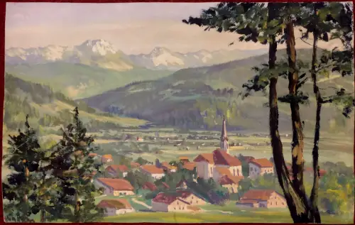 Tempera Gemälde Partenkirchen auf Papier, signiert, ungerahmt