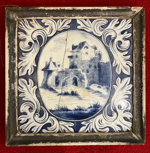 Kachel, Delft , 17. Jahrhundert, als Untersetzer benutzt, 20cm x 20 cm o. Rahmen