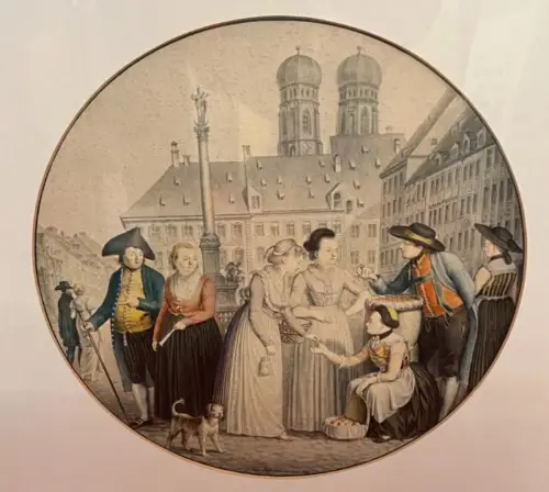 Lithografie, koloriert, gerahmt, J. M. Mettenleiter, München, Marienplatz,1816