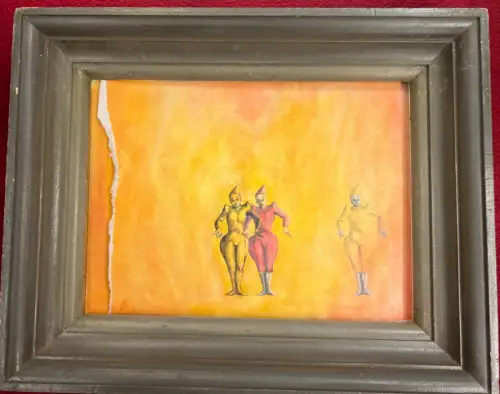 Mischtechnik,Tempera,Bleistift,Kohle,Harlekins,58,5 x 46,5 cm m. Rahmen,unbesch!