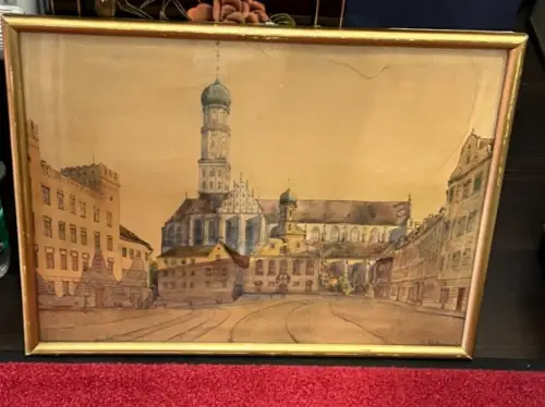 Aquarell, Augsburg,St. Ulrich u.Afra, sign.J Weidenbacher, 54 x 40 cm mit Rahmen