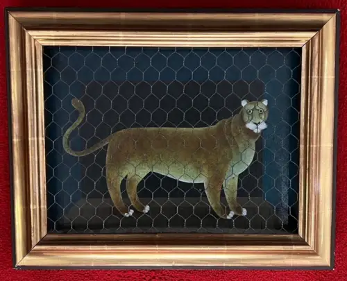 Gemälde, Öl, Puma hinter Gitter, sign. Jan  Balet, 37,5 cm x 29,5 cm m.Rahmen