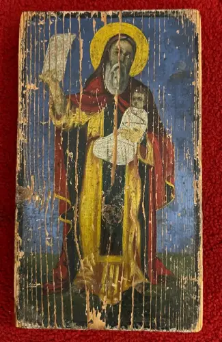 Ikone, Holz,handbemalt, erste Hälfte 20.Jhdt, unsigniert, wohl Griechenland