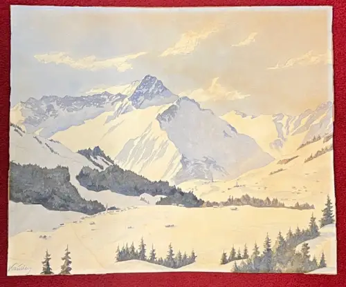 Aquarell, sign.G.M.Kauders,Walsertal,Pasturn,Hirschegg, 64,5 x 55 cm mit Rahmen