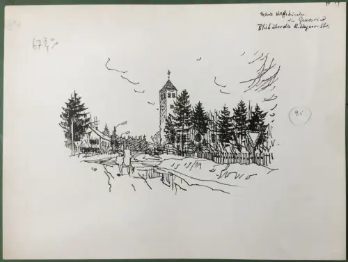 Kirche Maria Hilf in Geretsried – Original-Tusche-Zeichnung, K. S. Bauer-Oltsch