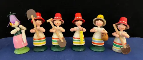 6 Figuren, Holz, handbemalt, Erzgebirge, Miniaturen, Siehe Fotos
