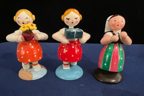 3 Figuren, Holz, handbemalt, Erzgebirge, Miniaturen, Siehe Fotos