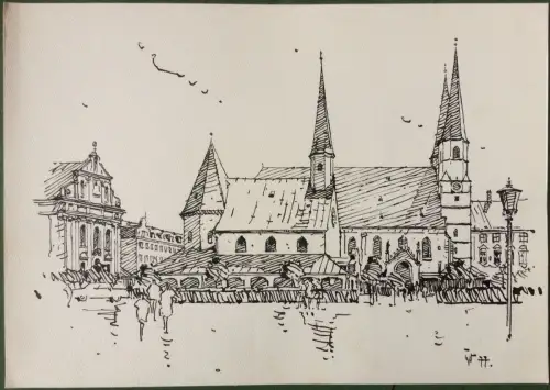 Altötting - Original-Tusche-Zeichnung v. Karl Sally Bauer-Oltsch, signiert, 1977