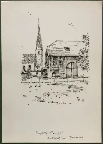 Altötting - Original-Tusche-Zeichnung von Karl Sally Bauer-Oltsch