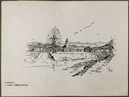 Dorfen im Landkreis Ebersberg - Org.-Tusche-Zeichnung v. Karl Sally Bauer-Oltsch