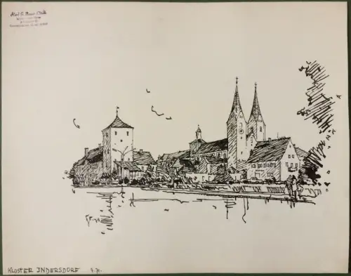 Kloster Indersdorf - Original-Tusche-Zeichnung von Karl Sally Bauer-Oltsch