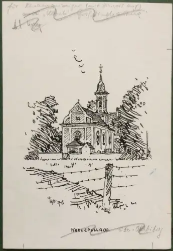 Kreuzpullach / Oberbiberg - Orig.-Tusche-Zeichnung von Karl Sally Bauer-Oltsch
