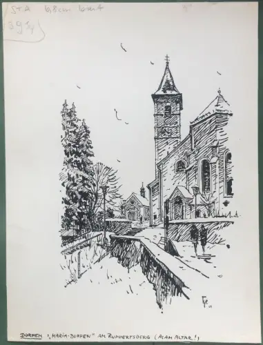 Dorfen - Wallfahrtskirche Mariä Himmelfahrt - Orig.-Tusche-Zeichnung