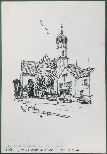 Anzing – Kirche Mariä Geburt - Orig.-Tusche-Zeichnung, Karl S. Bauer-Oltsch