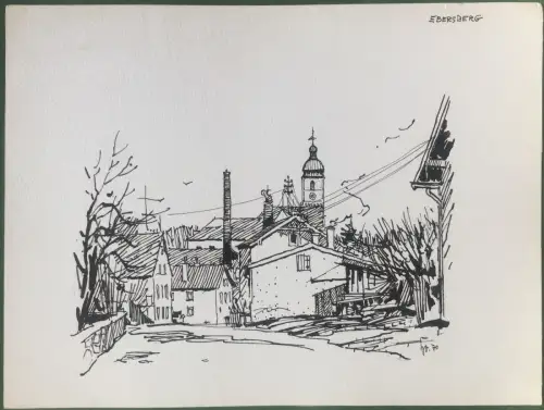 Ebersberg -Original-Tusche-Zeichnung von Karl Sally Bauer-Oltsch, signiert, 1970