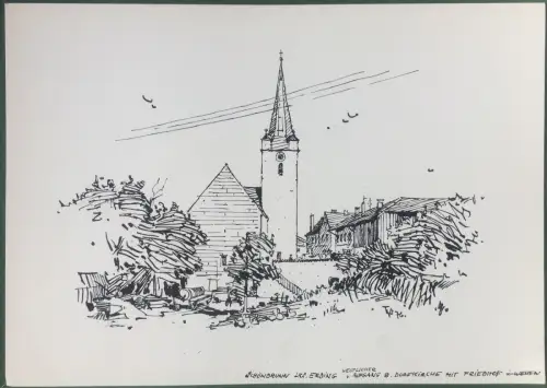 Schönbrunn Landkreis Erding -Original-Tusche-Zeichnung von Karl S. Bauer-Oltsch