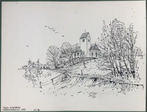 Moosach Landkreis Ebersberg -Original-Tusche-Zeichnung von Karl S. Bauer-Oltsch