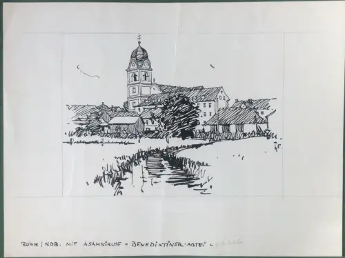 Rohr / Niederbayern - Original-Tusche-Zeichnung von Karl S. Bauer-Oltsch