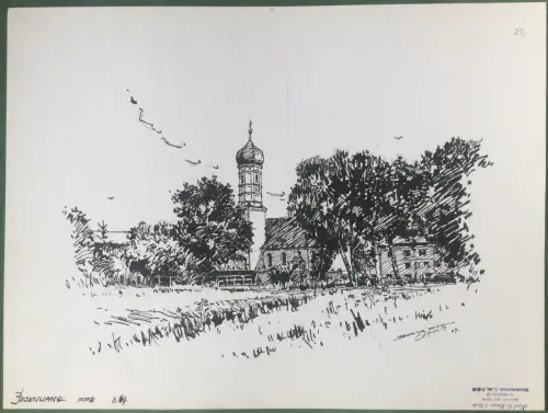 Jesenwang Landkreis FFB - Original-Tusche-Zeichnung von Karl S. Bauer-Oltsch