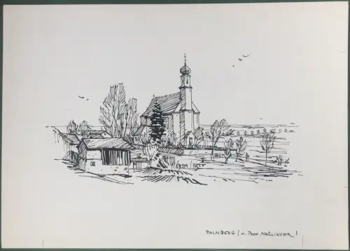 Palmberg - Original-Tusche-Zeichnung von Karl S. Bauer-Oltsch