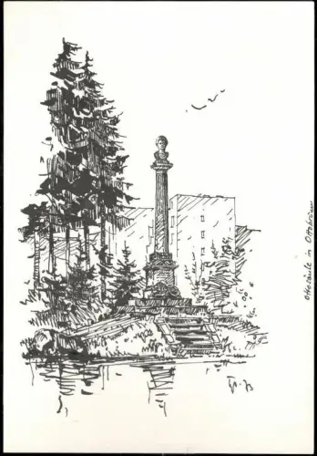 Ottobrunn – Ottosäule - Original-Tusche-Zeichnung von Karl Sally Bauer-Oltsch