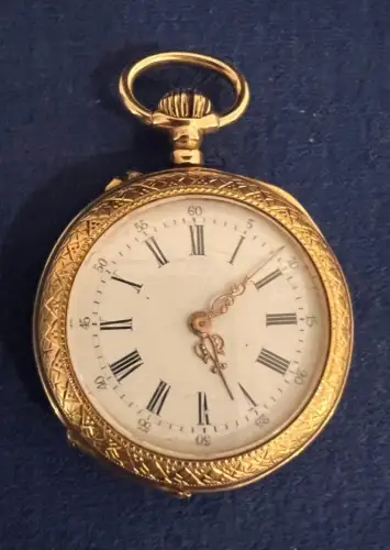Taschenuhr, Damen 18 Kt Gold, Jugendstil um 1880, französisch, Durchmesser 31 mm