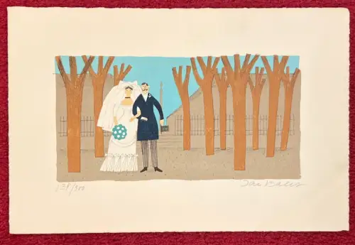 Bild, Druck, Lithografie, Brautpaar, signiert, Jan Balet, 29,5 x 19,5 cm