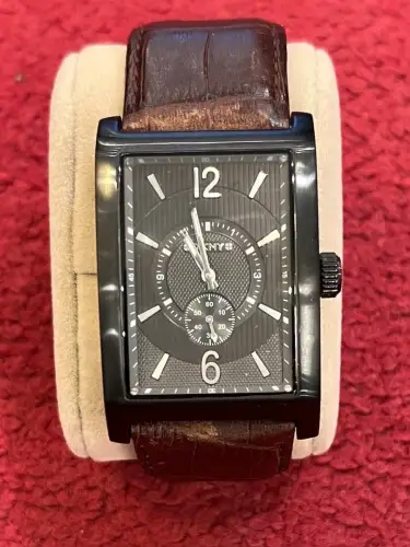 Herrenarmbanduhr, DKNY, Quartz, rechteckig, Stahl, Schwarz,Lederband