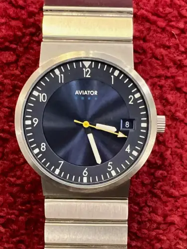 Herrenarmbanduhr, Aviator, Automatik, rund, Metallarmband