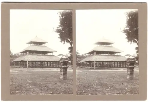 Original-3D/Stereophotographie Hahnenkampfhalle auf Bali, August 1913