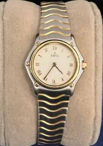 Damenuhr, EBEL, Quartz, Edelstahl, vergoldet,original Armband, 28 mm Durchmesser