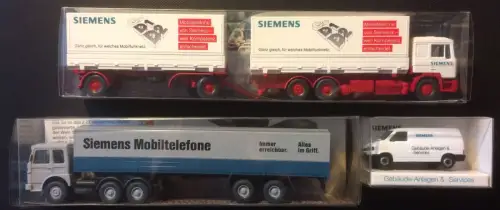 3 Automodelle mit SIEMENS-Werbung von WIKING und Herpa, originalverpackt
