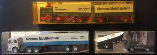 3 Automodelle mit SIEMENS-Werbung von WIKING, originalverpackt