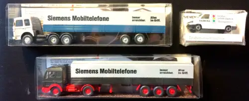 3 Automodelle mit SIEMENS-Werbung von WIKING, originalverpackt